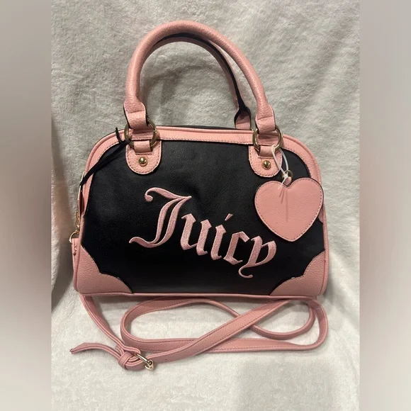Juicy Couture Urban Heritage Bowler Bag – Pink & Black Logo Satchel NWT - Picture 3 of 9